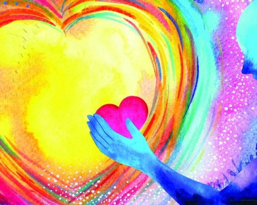 red heart love mind mental flying healing in universe spiritual soul abstract health art power watercolor painting illustration design