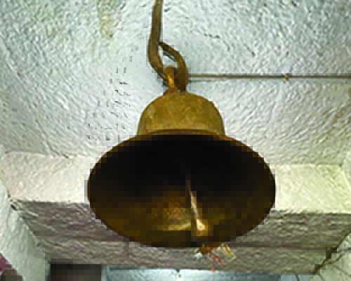 Hindu temple brass bell hanging in gold color, bell hanging on oldest lord shiva temple