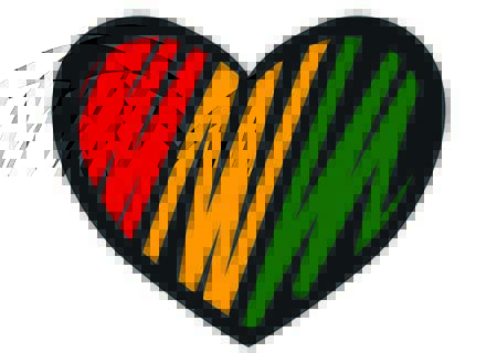 Doodle heart drawn in colors of Africa flag.